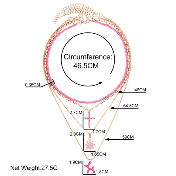 Zara PINK 420 bead+Cross 4-layer Multilayer Beaded Choker Poodle Balloon Dog - Picture 4 of 16